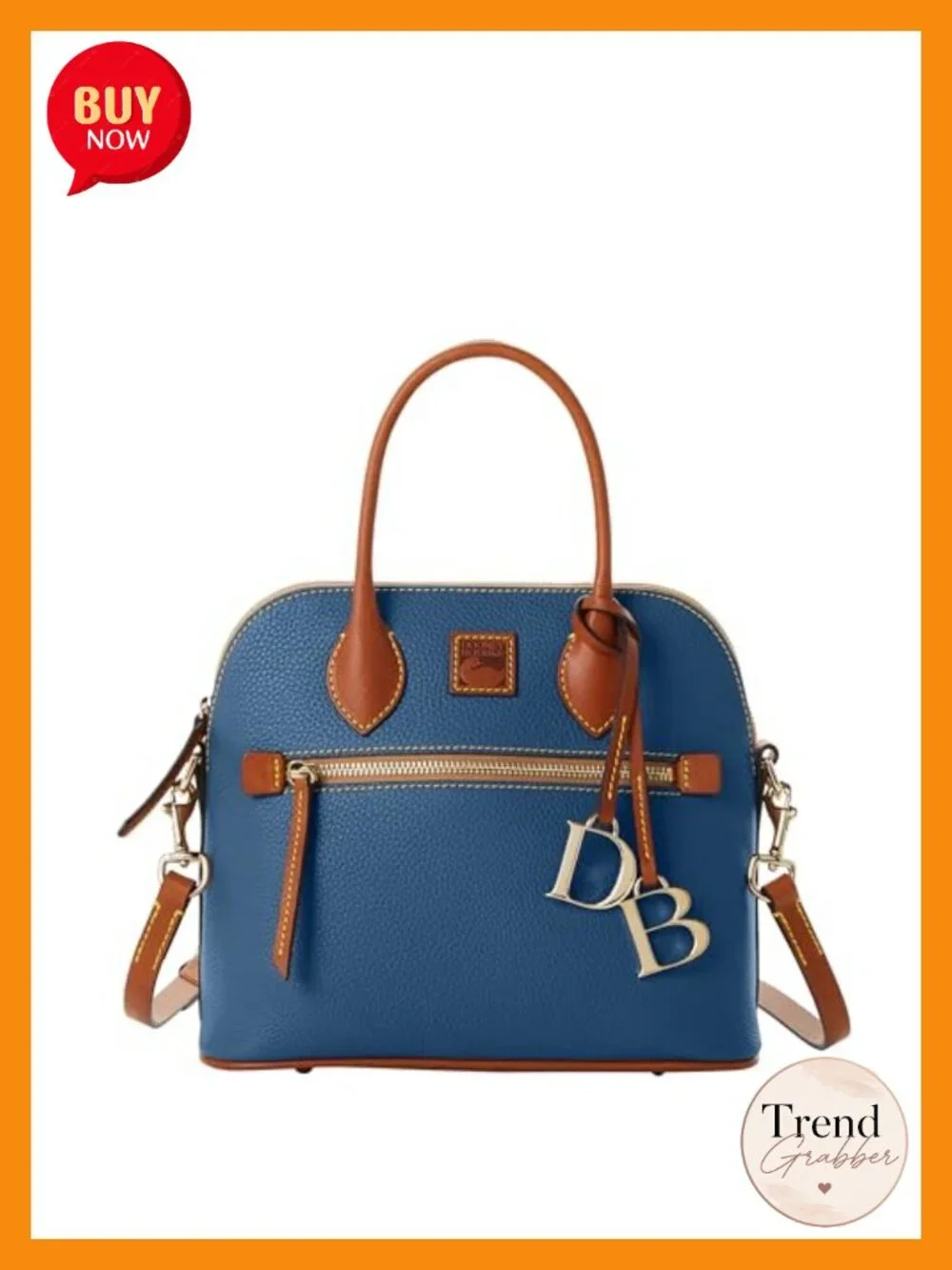 Large Pebble Grain Leather Domed Satchel Handbag with Shoulder Strap